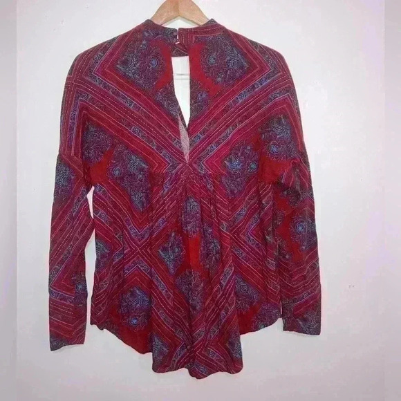 Free People Red Walking On A Dream Tunic long sleeve Blouse - Picture 6 of 13